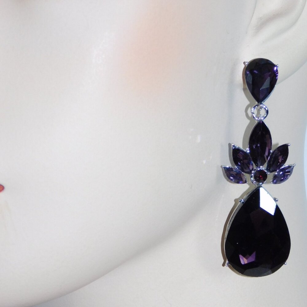 Purple Amethyst Earrings Rhinestone Crystal Drop Earrings